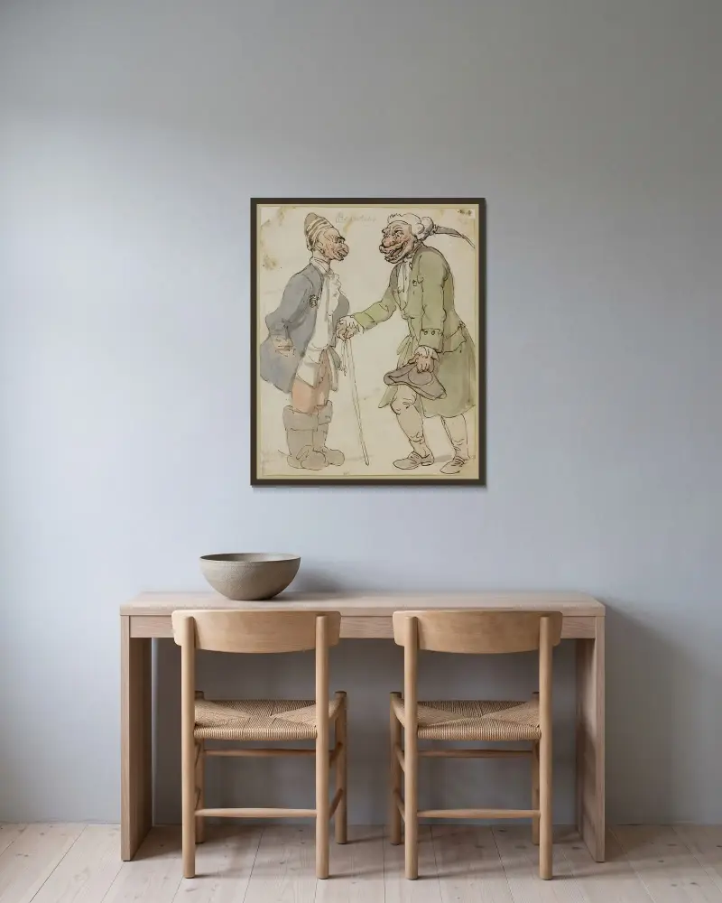 Skönheter av Thomas Rowlandson inramad på en vägg