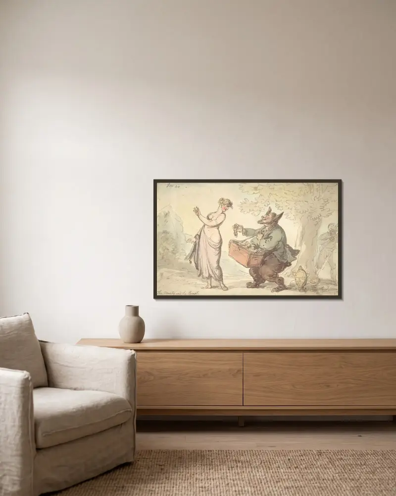 Skönheten och odjuret av Thomas Rowlandson inramad på en vägg