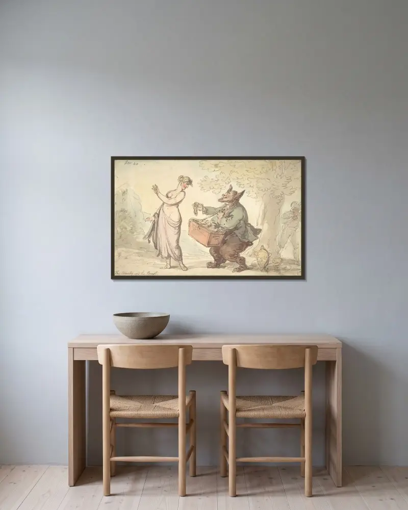 Skönheten och odjuret av Thomas Rowlandson inramad på en vägg