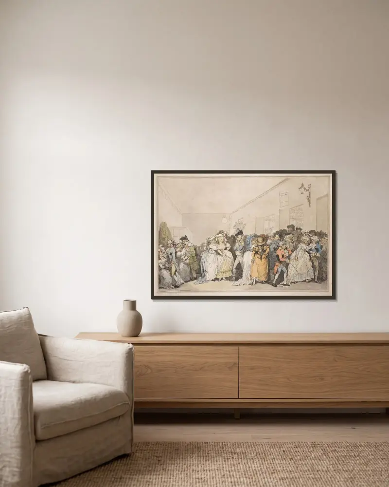 Box lobby loungers av Thomas Rowlandson inramad på en vägg