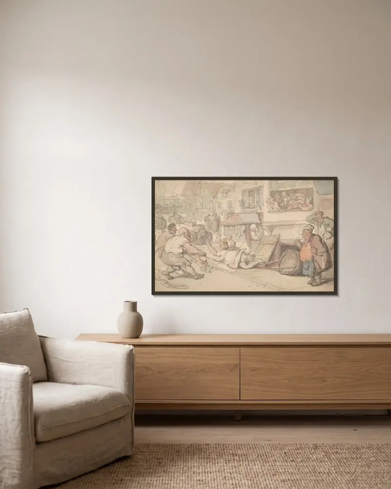 Bryggarens hästkarlar roar sig av Thomas Rowlandson inramad på en vägg
