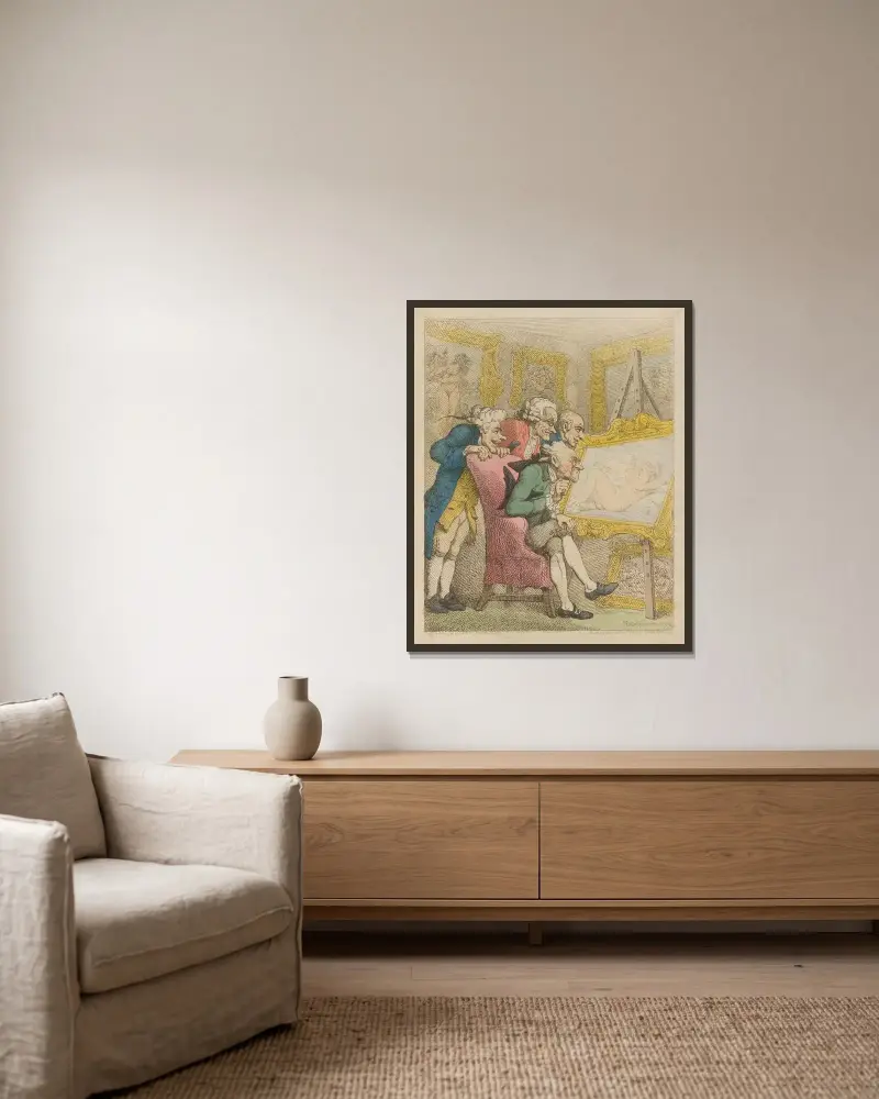 Connoisseurs av Thomas Rowlandson inramad på en vägg