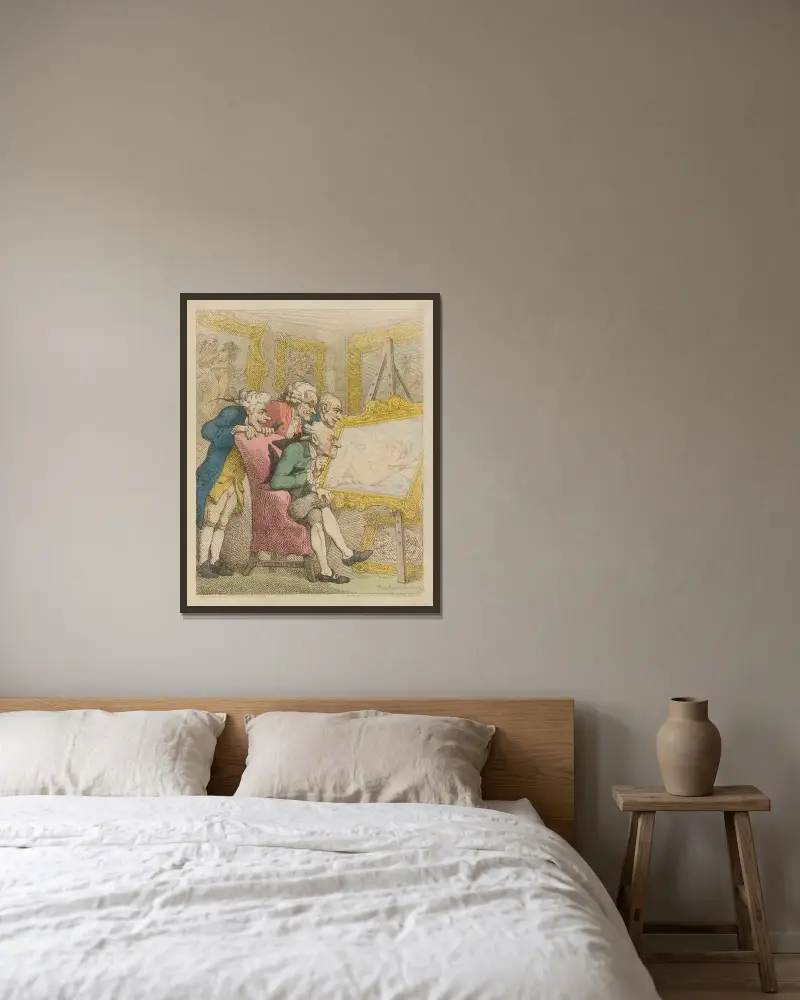 Connoisseurs av Thomas Rowlandson inramad på en vägg