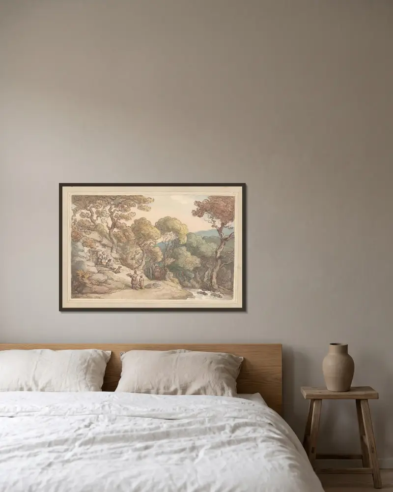 Landskapsscen i Cumberland av Thomas Rowlandson inramad på en vägg