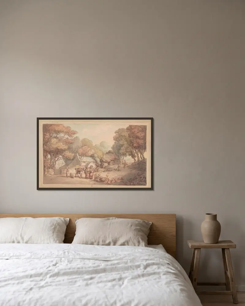 Lantlig scen i Devonshire av Thomas Rowlandson inramad på en vägg