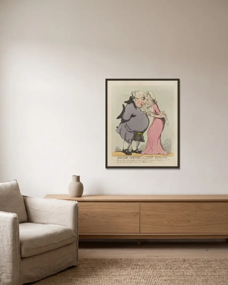Doktor Konvex och Lady Konkav av Thomas Rowlandson inramad på en vägg