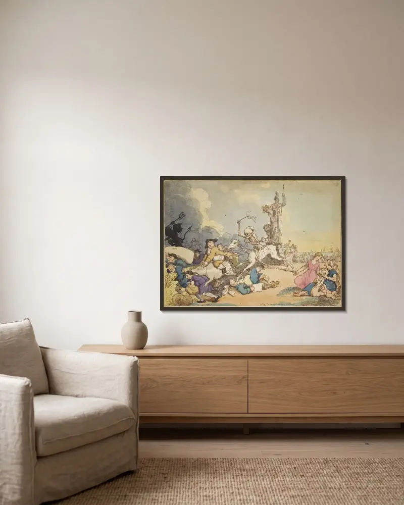 Monopolets fall 1800 av Thomas Rowlandson inramad på en vägg
