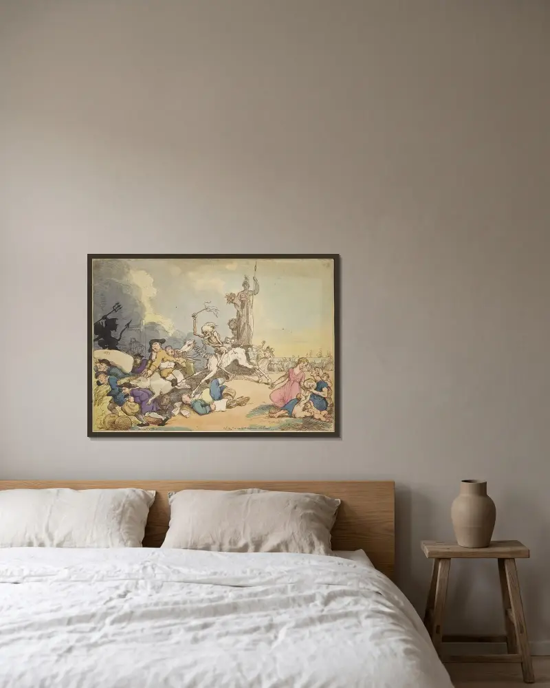Monopolets fall 1800 av Thomas Rowlandson inramad på en vägg