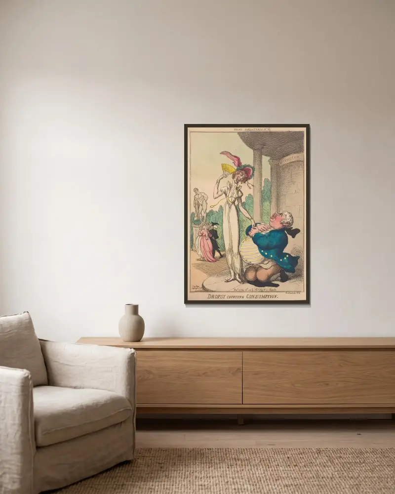 Dropsy courting Consumption av Thomas Rowlandson inramad på en vägg