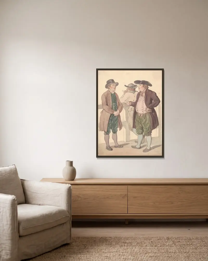 Nederländska dräkter av Thomas Rowlandson inramad på en vägg
