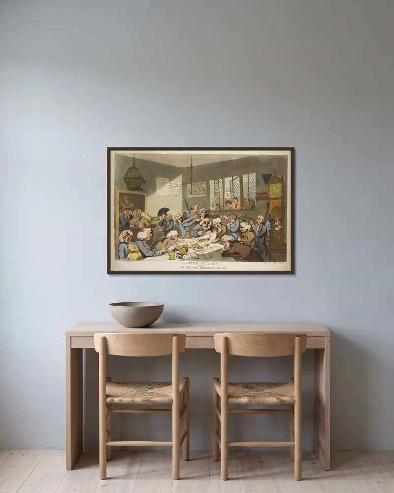 Påskdagen, eller sockenstämmans middag av Thomas Rowlandson inramad på en vägg