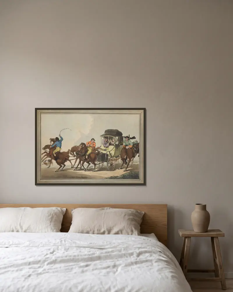 Engelsk resa eller första etappen från Dover av Thomas Rowlandson inramad på en vägg