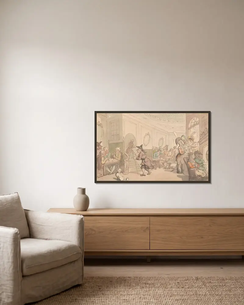 Modernt restaurangliv av Thomas Rowlandson inramad på en vägg