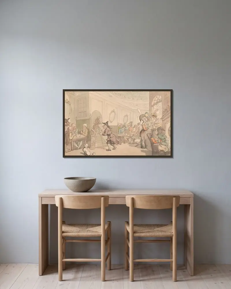 Modernt restaurangliv av Thomas Rowlandson inramad på en vägg