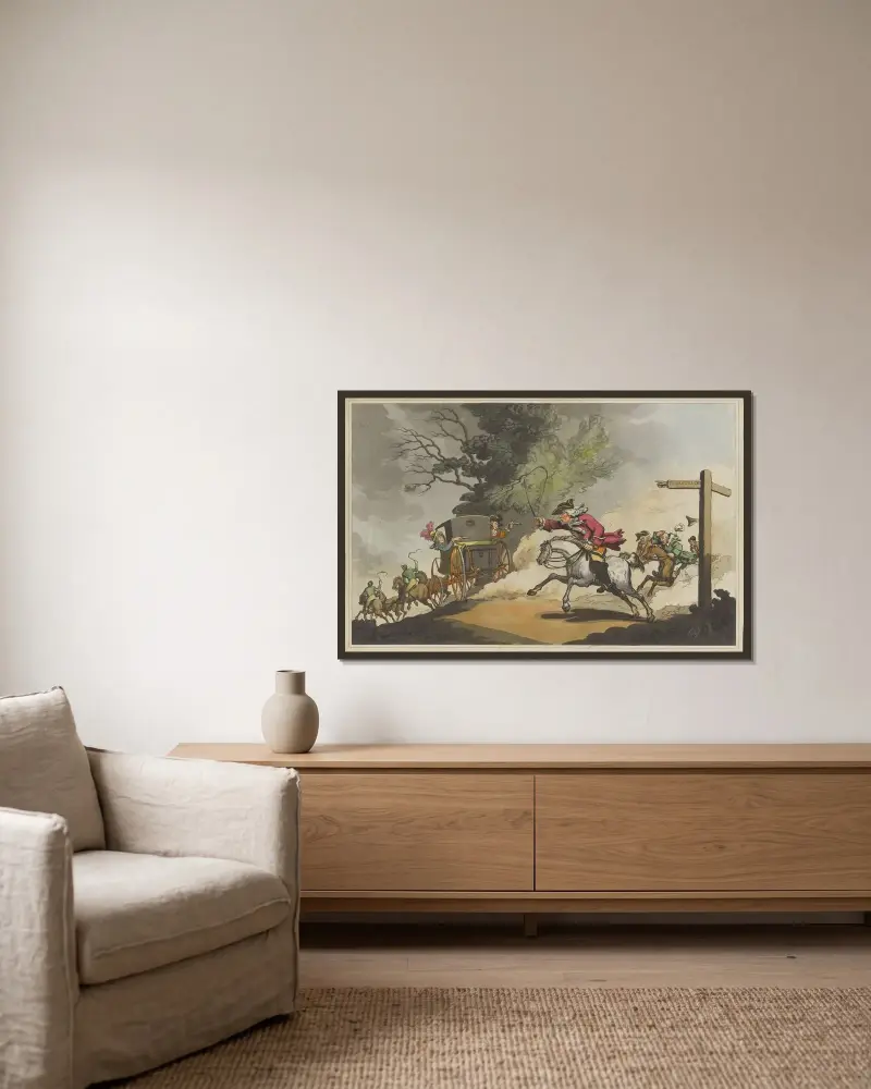 Filial tillgivenhet, eller en resa till Gretna Green av Thomas Rowlandson inramad på en vägg