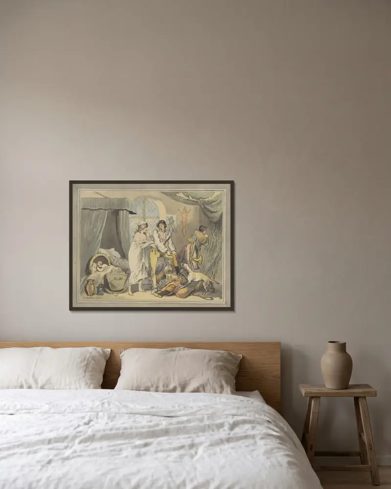 Klockan fyra på landet av Thomas Rowlandson inramad på en vägg