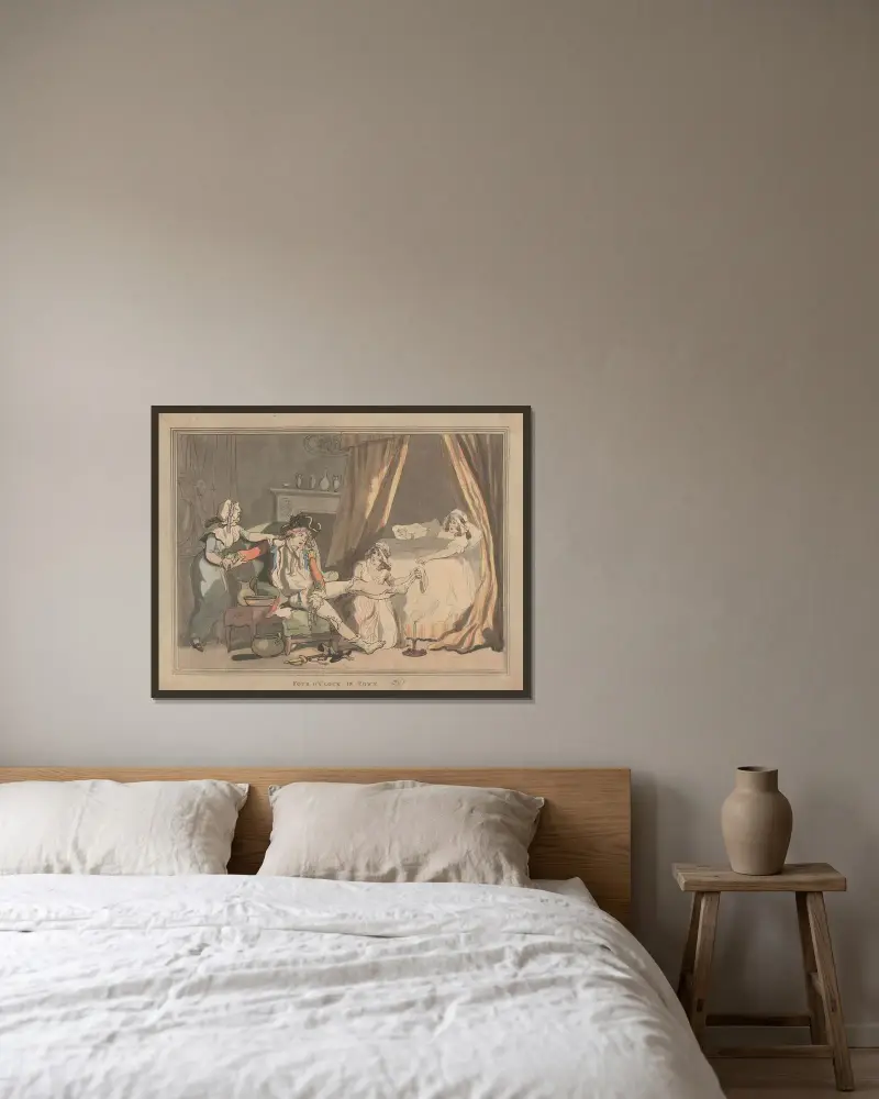 Klockan fyra i stan av Thomas Rowlandson inramad på en vägg