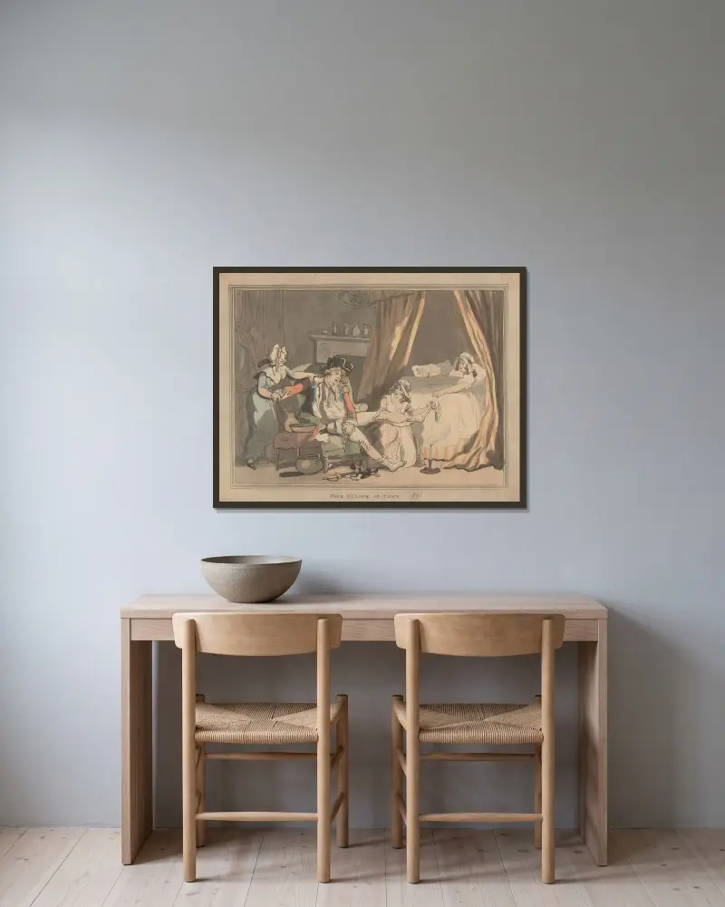 Klockan fyra i stan av Thomas Rowlandson inramad på en vägg