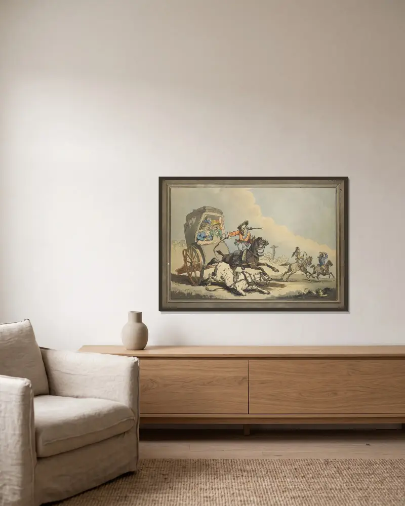 Fransk resa, eller första etappen från Calais av Thomas Rowlandson inramad på en vägg