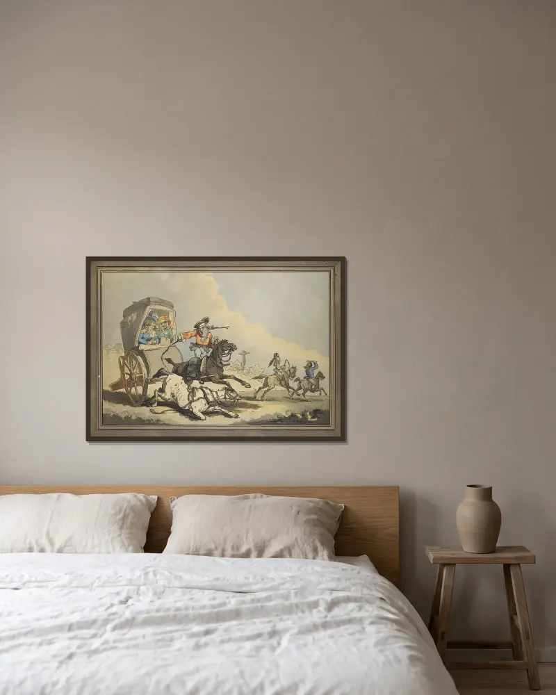 Fransk resa, eller första etappen från Calais av Thomas Rowlandson inramad på en vägg