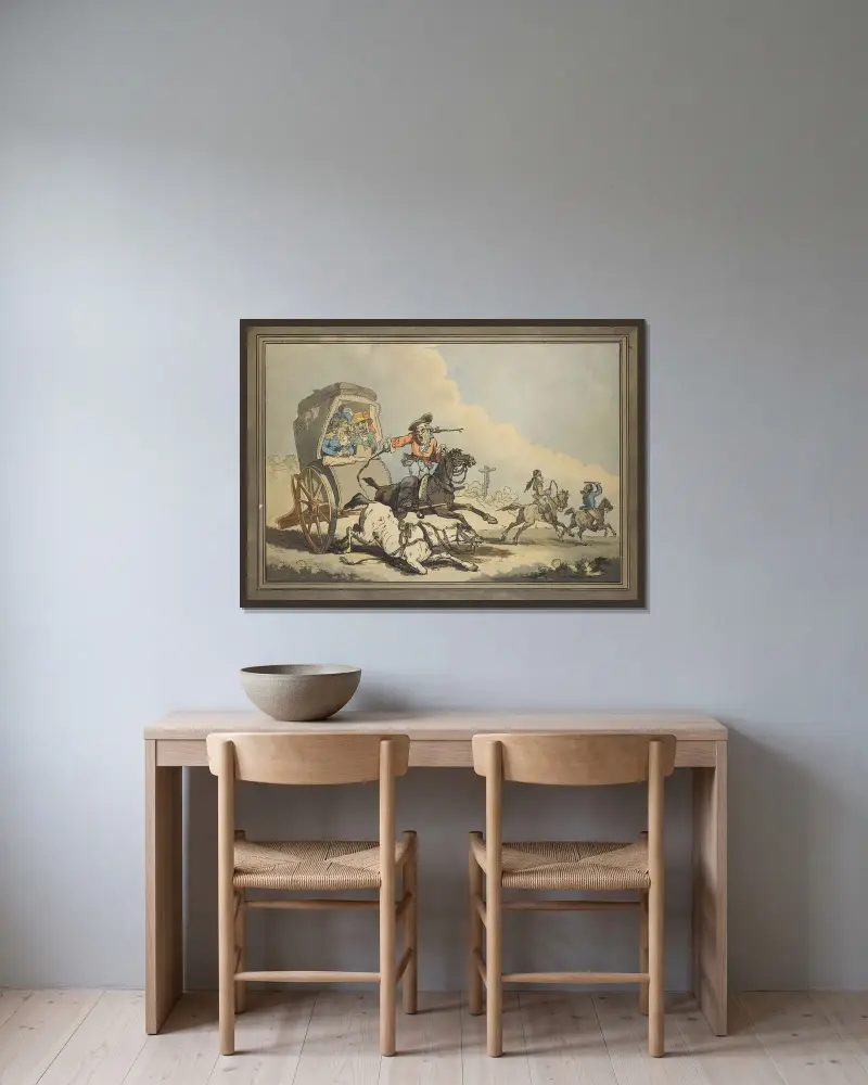 Fransk resa, eller första etappen från Calais av Thomas Rowlandson inramad på en vägg