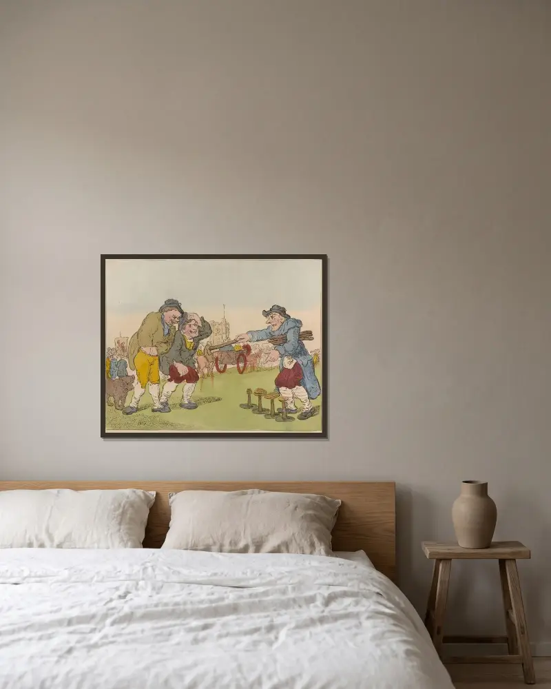 Gaffers på en marknad av Thomas Rowlandson inramad på en vägg