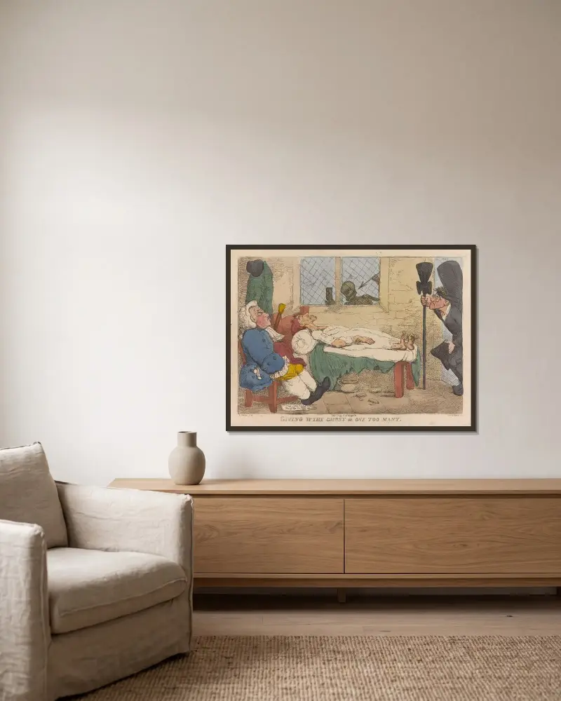 Att ge upp andan eller en för mycket av Thomas Rowlandson inramad på en vägg