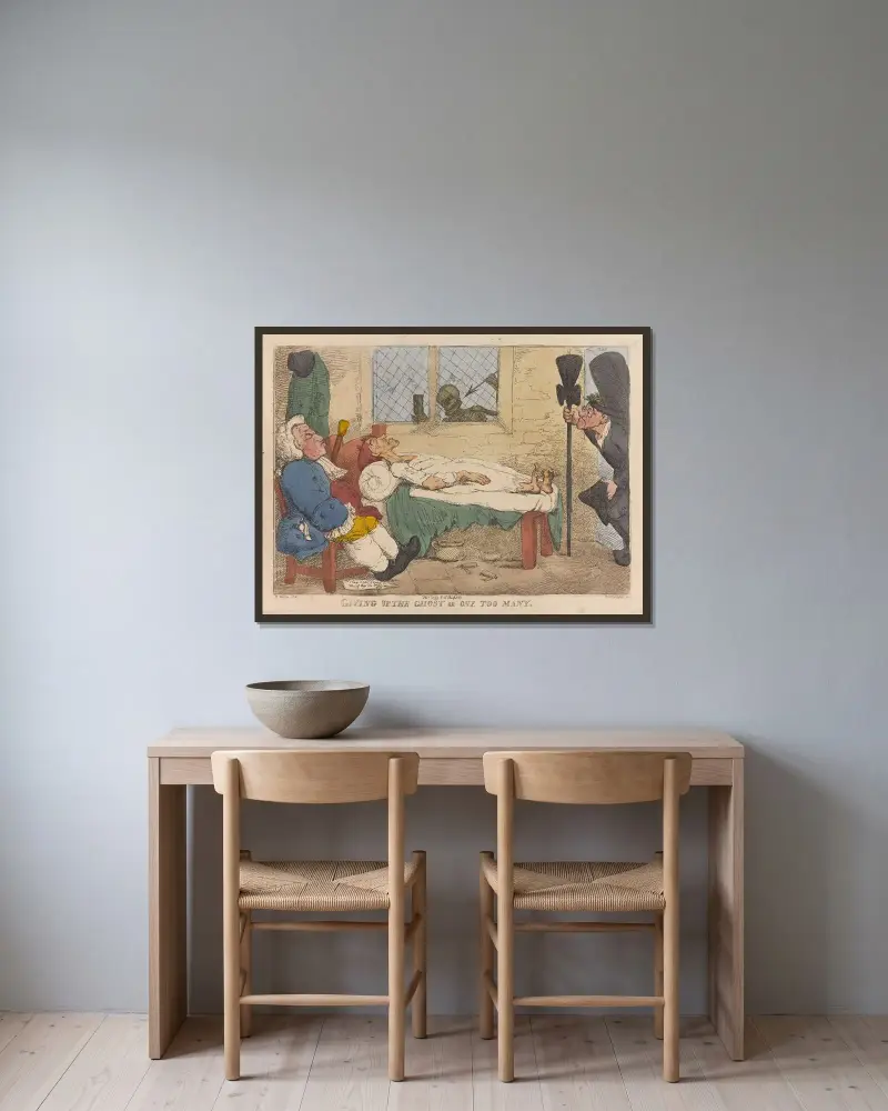 Att ge upp andan eller en för mycket av Thomas Rowlandson inramad på en vägg