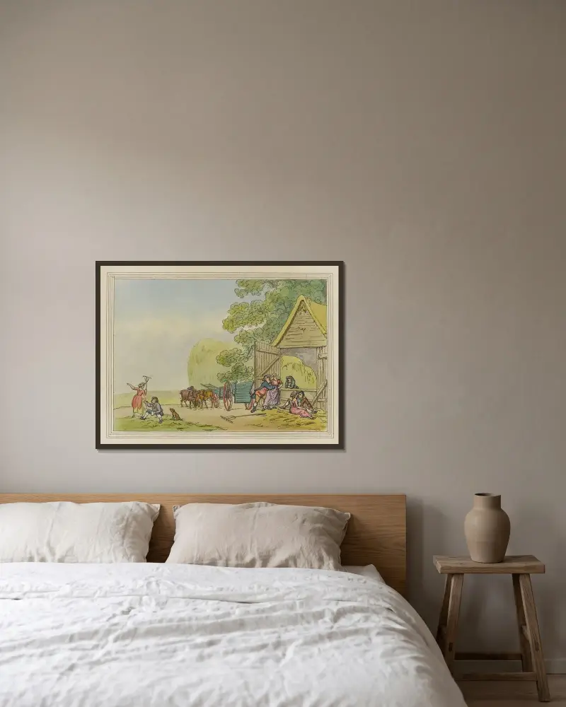 Höbärgare av Thomas Rowlandson inramad på en vägg
