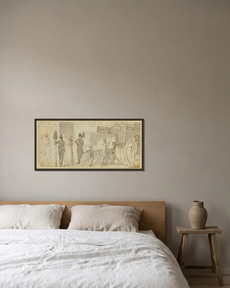 Likvagn som tar emot kista av Thomas Rowlandson inramad på en vägg