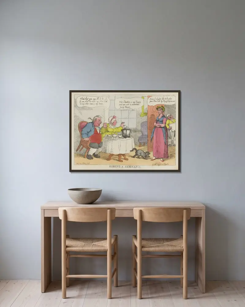 Att anställa en tjänare av Thomas Rowlandson inramad på en vägg
