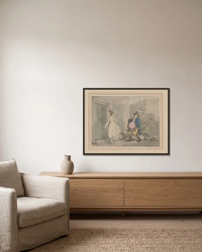 Hur man blir av med en besvärlig kund av Thomas Rowlandson inramad på en vägg
