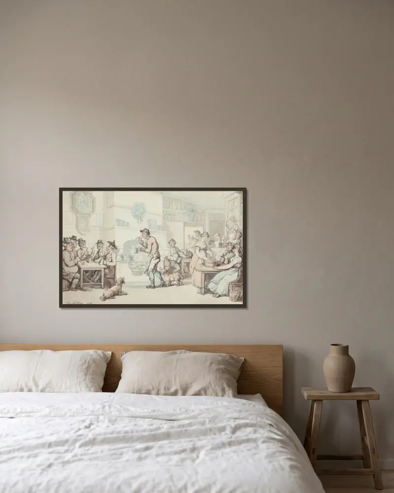 På krogen (Interiör av ett värdshus) av Thomas Rowlandson inramad på en vägg
