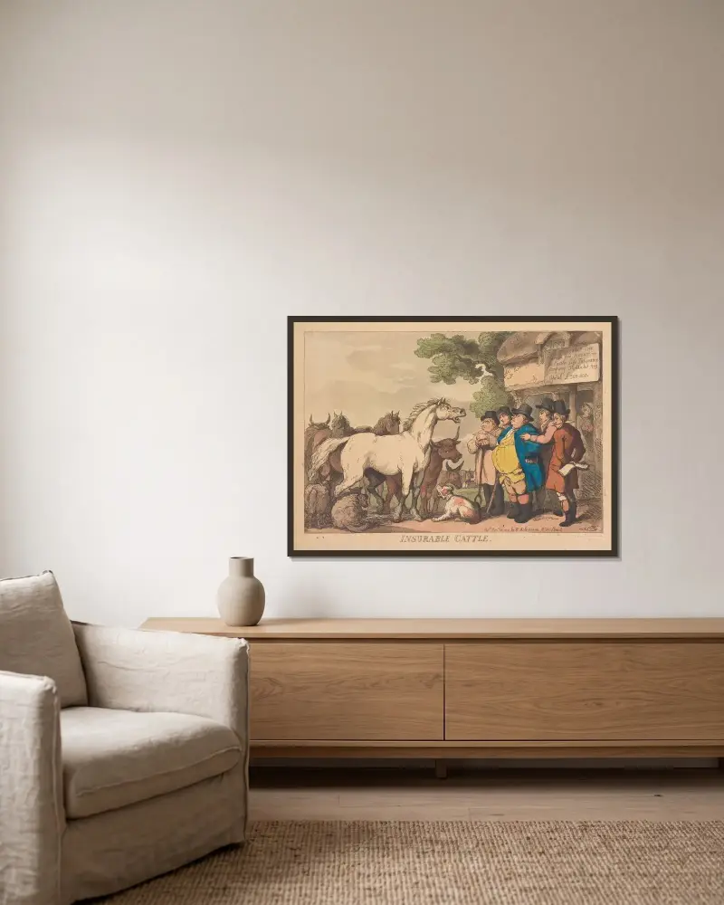 Insurable cattle von Thomas Rowlandson gerahmt an einer Wand