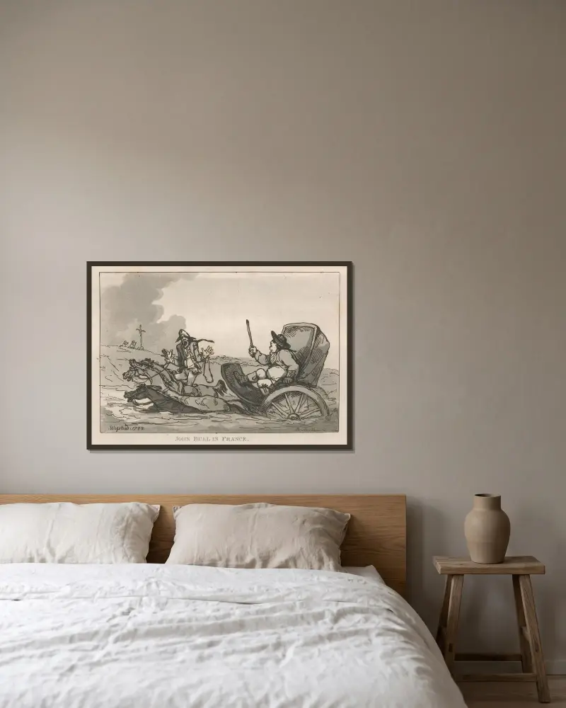 John Bull i Frankrike av Thomas Rowlandson inramad på en vägg