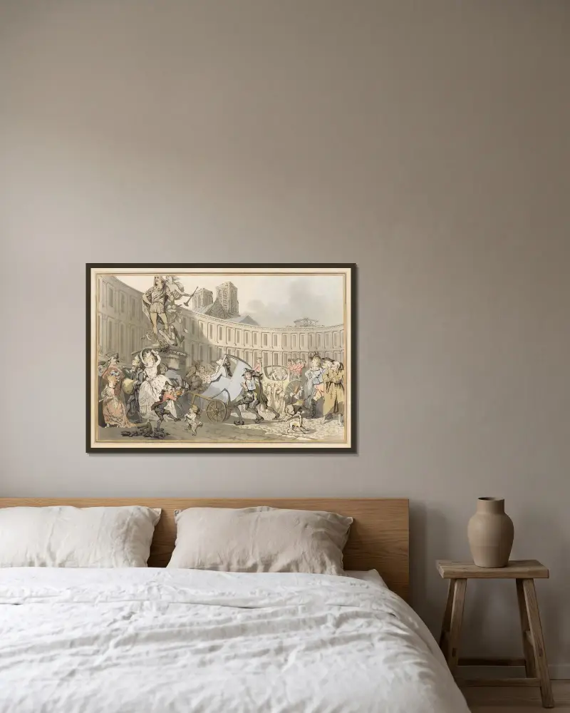 Place Victoire i Paris av Thomas Rowlandson inramad på en vägg
