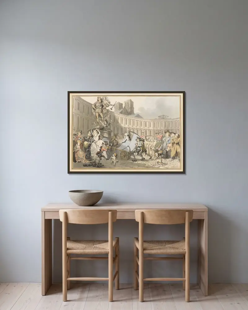 Place Victoire i Paris av Thomas Rowlandson inramad på en vägg