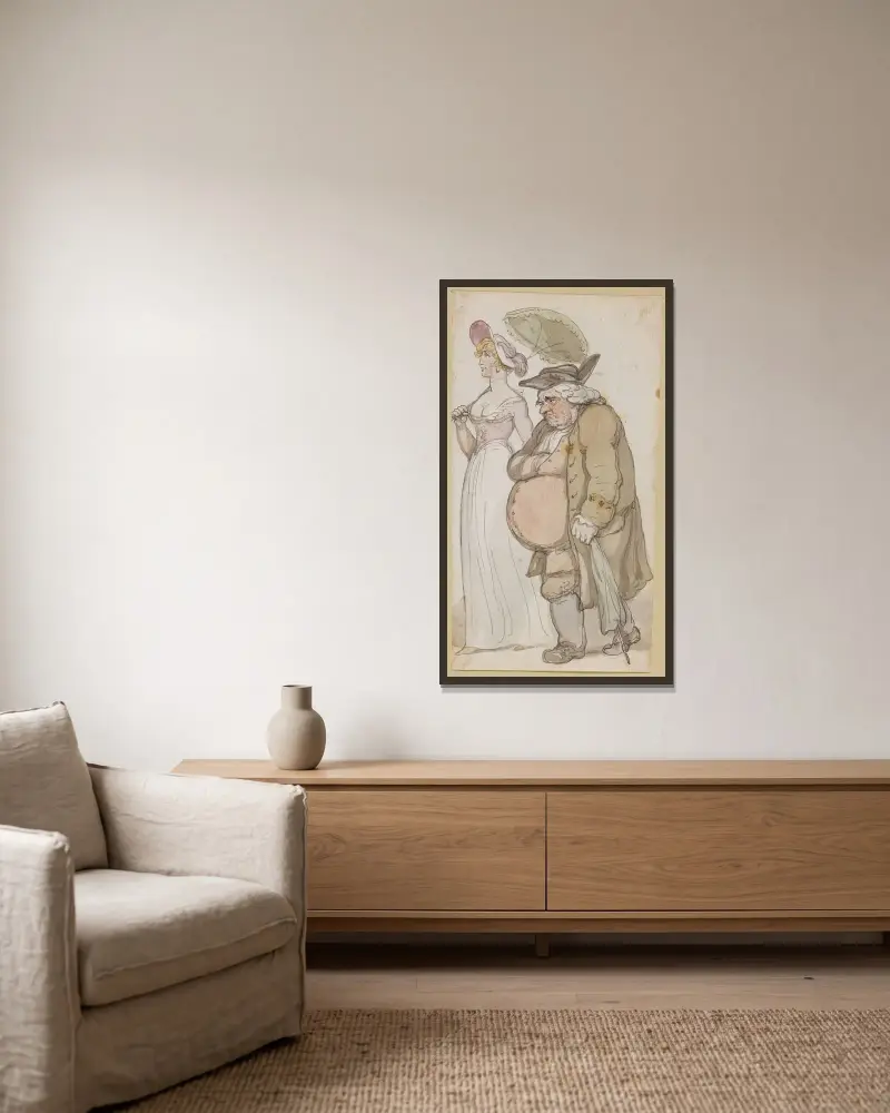 Dam och herre av Thomas Rowlandson inramad på en vägg