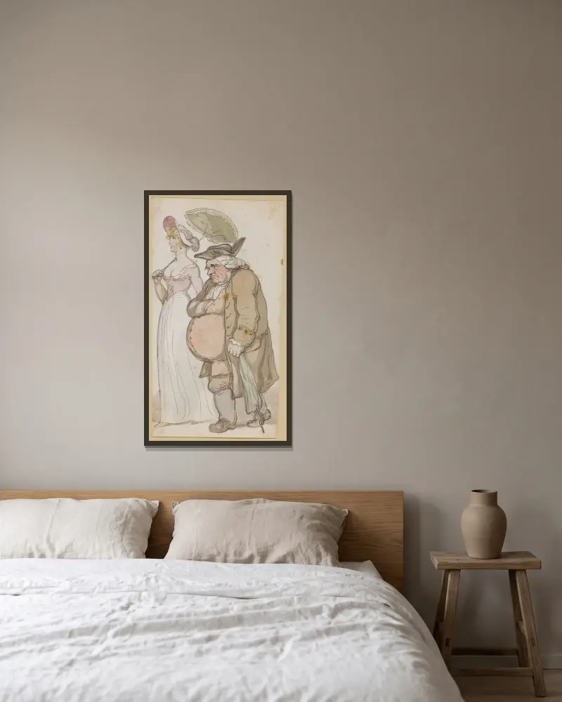 Dam och herre av Thomas Rowlandson inramad på en vägg