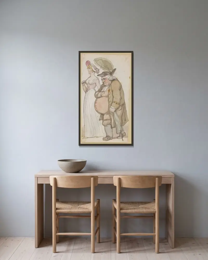 Dam och herre av Thomas Rowlandson inramad på en vägg