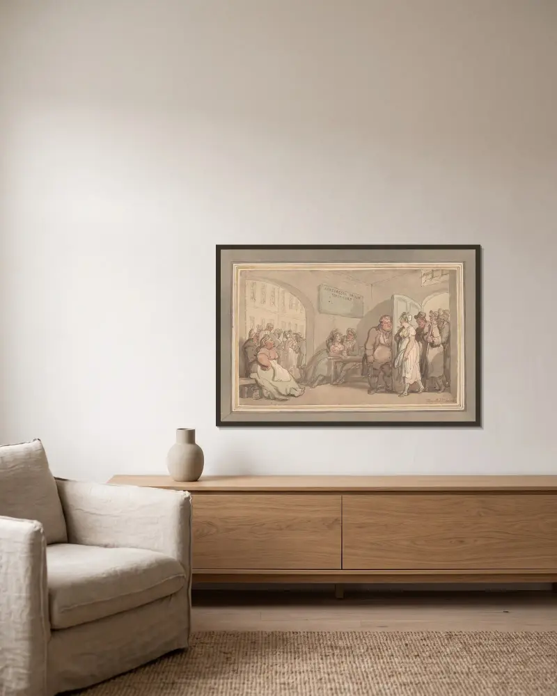 Marshalsea Prison av Thomas Rowlandson inramad på en vägg