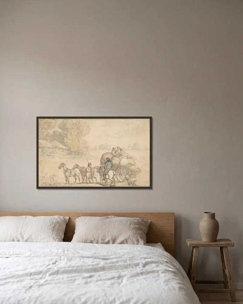 Migrants av Thomas Rowlandson inramad på en vägg