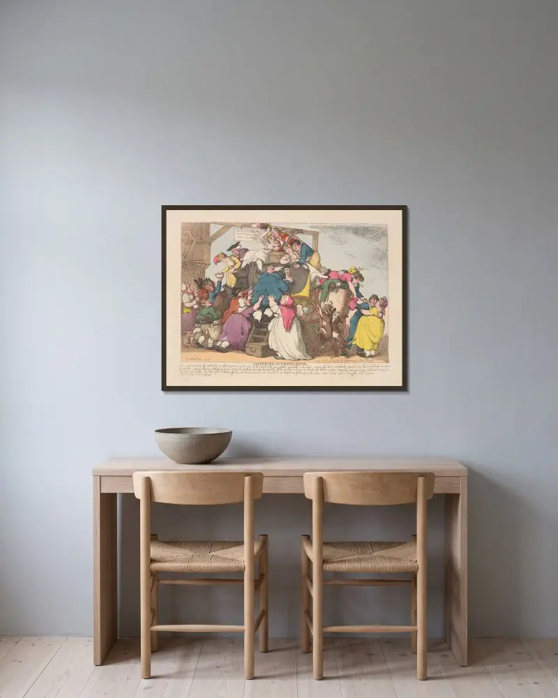 Ledsamheter på resan; Just som du ger dig av med bara . . . av Thomas Rowlandson inramad på en vägg
