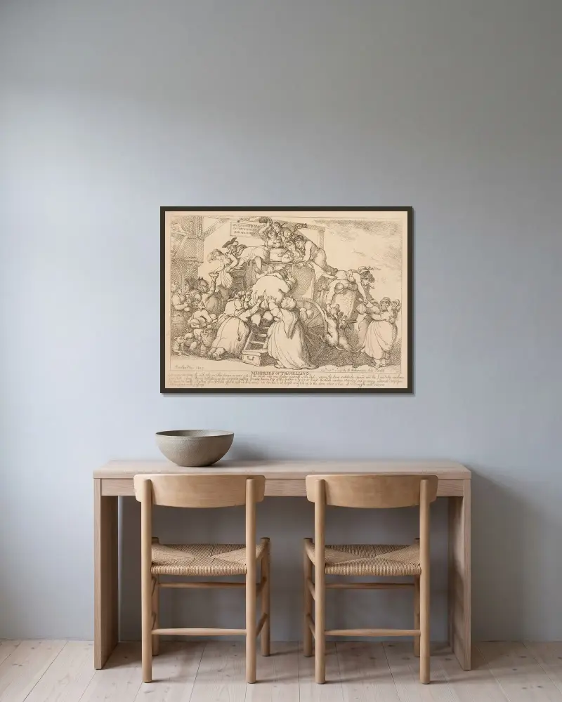 Resans elände; just som du ger dig av med bara . . . av Thomas Rowlandson inramad på en vägg