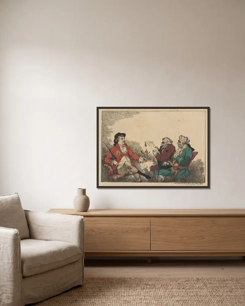 Money lenders av Thomas Rowlandson inramad på en vägg