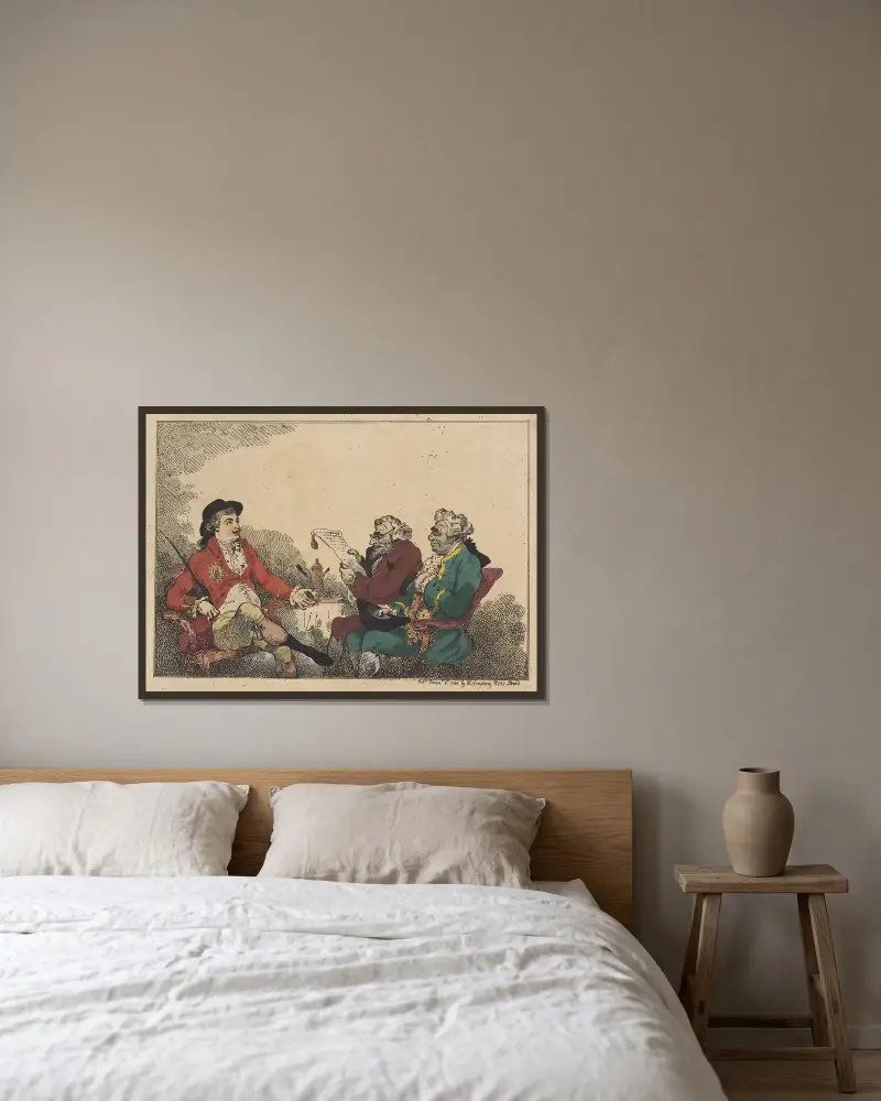 Money lenders av Thomas Rowlandson inramad på en vägg