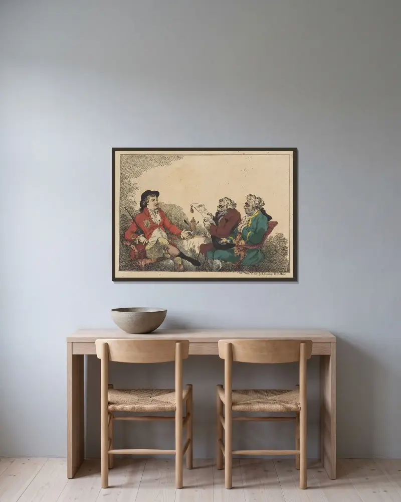 Money lenders av Thomas Rowlandson inramad på en vägg