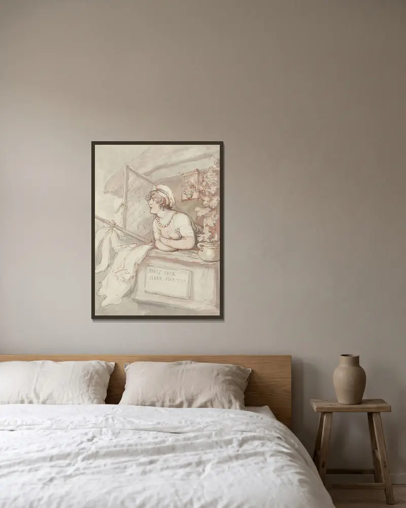 Nancy Cock – Clear Starcher av Thomas Rowlandson inramad på en vägg