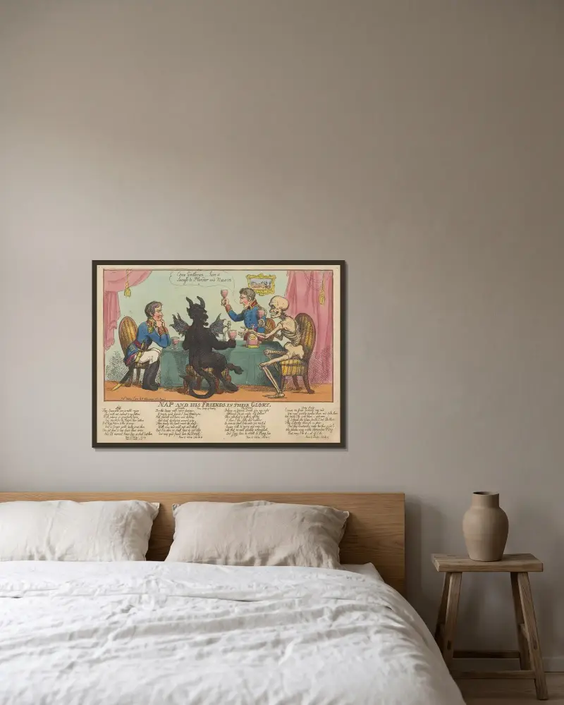 Nap och hans vänner i all sin härlighet av Thomas Rowlandson inramad på en vägg
