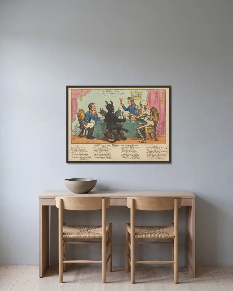Nap och hans vänner i all sin härlighet av Thomas Rowlandson inramad på en vägg